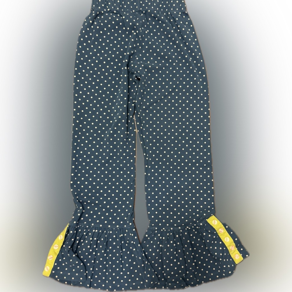 Matilda Jane Navy and White Polka Dot Flare Ruffle Cropped Pants